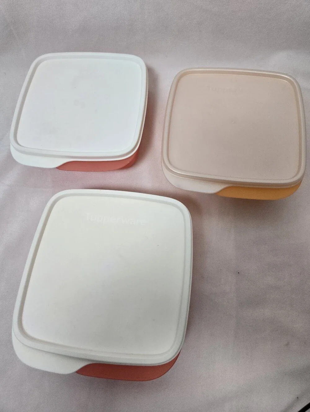 Tupperware Lunch It Divided Bento Lunch Box Square Set Of 3, Pink Orange Coral